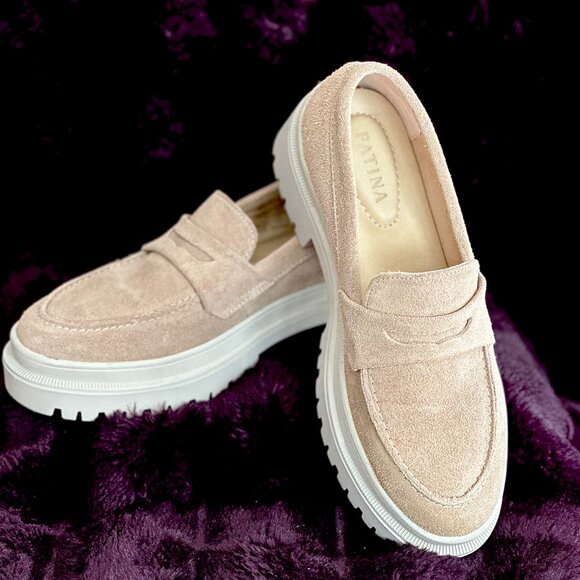Patina Shoes - Patina Zoe Chunky (Portland Leather) Tan Suede Platform Lug Sole Loafer. Size 9